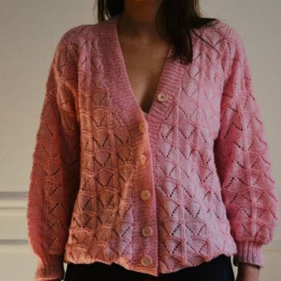 French chic vintage pink cardigan sweater pink M-L knit sezane. No tags. - Picture 3 of 6
